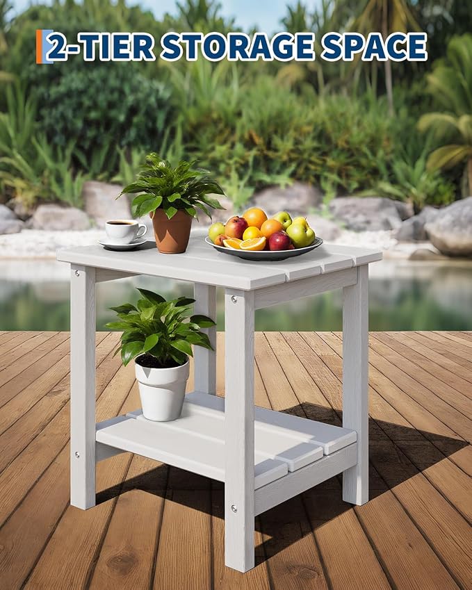 GarveeLife Outdoor Side Table 2-Tier, 18 in HDPE All Weather Resistant Patio - Image 5