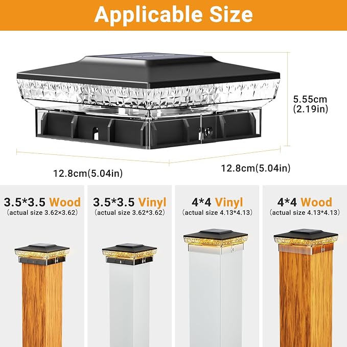btfarm 4x4 Solar Post Cap Lights Outdoor, 2 Modes 16 LED Deck Fence Post Lights - Image 4