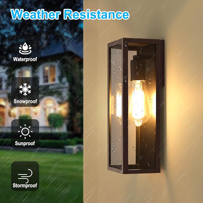 2-Pack Outdoor Wall Lanterns, Oil Rubbed Bronze Porch Lights, Anti-Rust E26 - Image 2