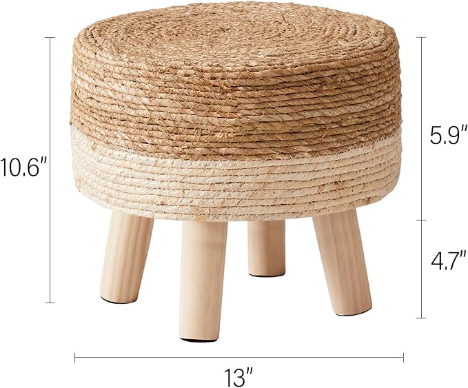 Cpintltr Foot Stool Natural Seagrass Hand Weave Poufs Round Ottoman - Image 3