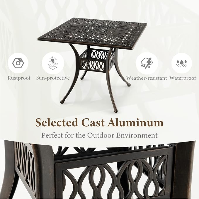 Tangkula 35.4 Inches Outdoor Dining Table, All-Weather Cast Aluminum Table - Image 8