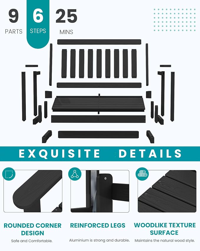 SERWALL Outdoor Glider Bench Set of 4, HDPE Weather-Resistant Swinging Bench - Image 5