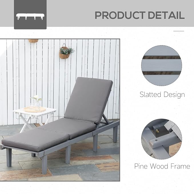Outsunny Chaise Lounge Chair for Outdoor, Wood Outdoor Chaise Lounge - Image 5