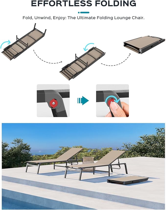 Patio Chaise Lounge Chair Set of 4, Foldable Lounge Chair - Image 3