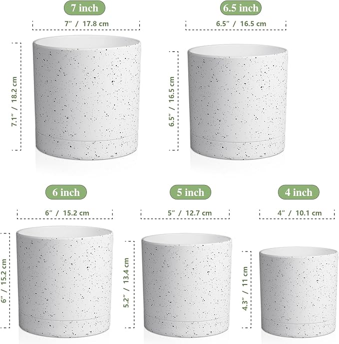 7/6.5/6/5/4 inch Plant Pots, 5 Pack Cylinder Flower Pots - Image 2