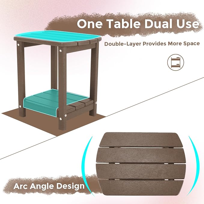 Adirondack Square Outdoor Side Table, 2-Tier Storage Patio Side Table, HDPE End - Image 4