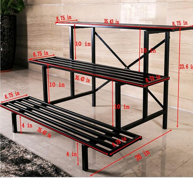 Zhongma 3 Tier Sturdy Metal Plant Stand, L35.43 x W26 x H23.6 inch, Heavy Duty - Image 2