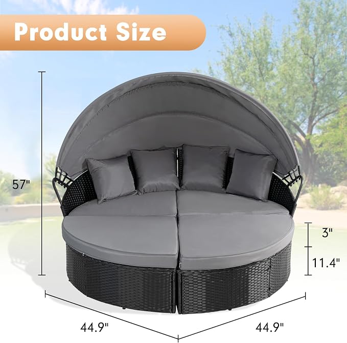 Outdoor Patio Furniture Canopy Daybed Round Sofas, 4 Pieces Seating Separates - Image 5