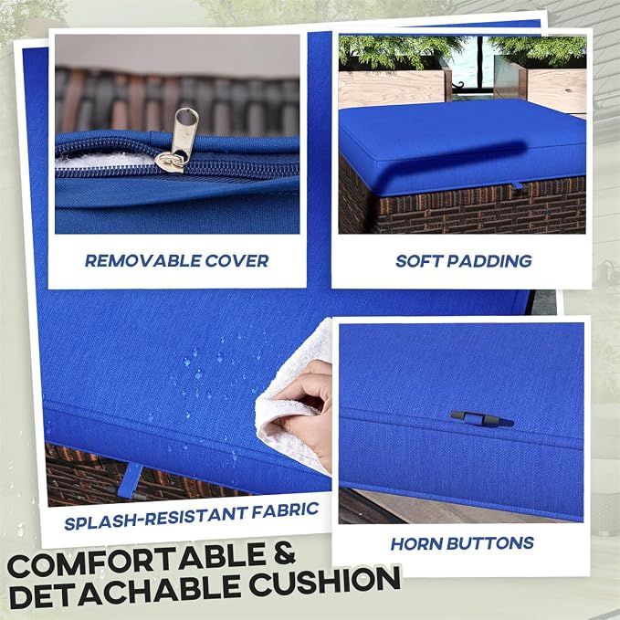 SSLine Outdoor Rattan Ottoman Set, 15.7W x 15.7D x 18.1H inches, All Weather - Image 4