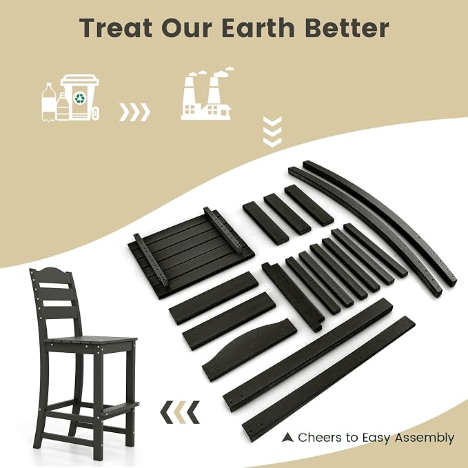 Giantex Outdoor HDPE Bar Stool, Patio Tall Bar Chair - Image 7