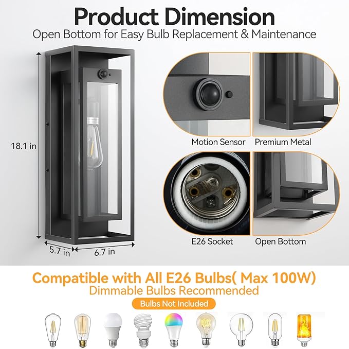 18" Motion Sensor Outdoor Front Porch Light - Image 5