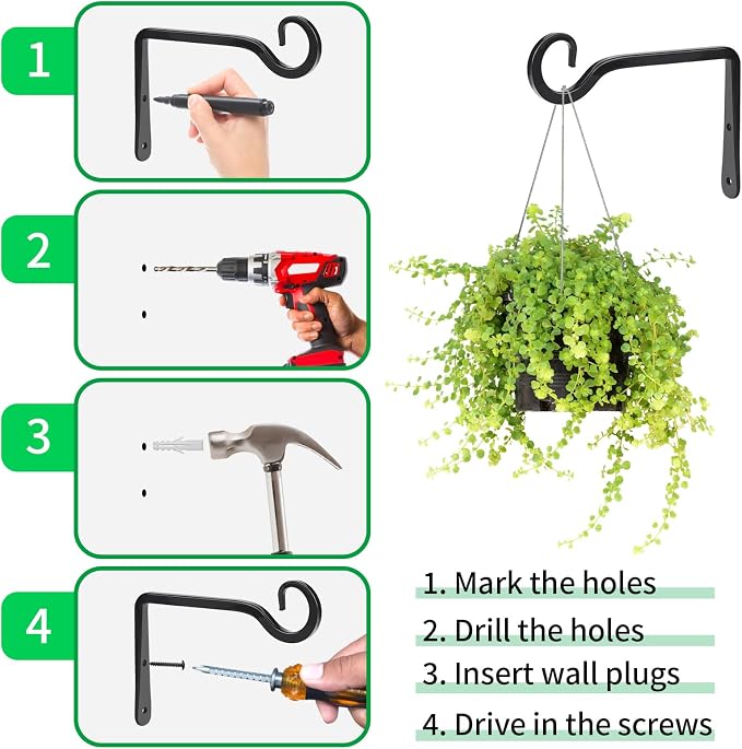 Plant Hangers Outdoor, 2 Pack 6 Inch Hanging Plant Bracket, Metal Hanging Plant - Image 6