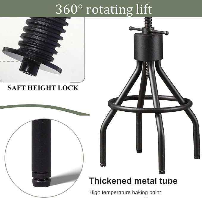LOKKHAN Set of 2 Rustic Industrial Bar Stool-24-30 Tall Adjustable Metal Swivel - Image 6