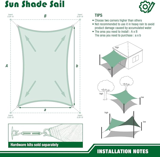 Sun Shade Sail 8'x8' Rectangle Shade Canopy Patio Cover UV Block Shade Cloth - Image 7