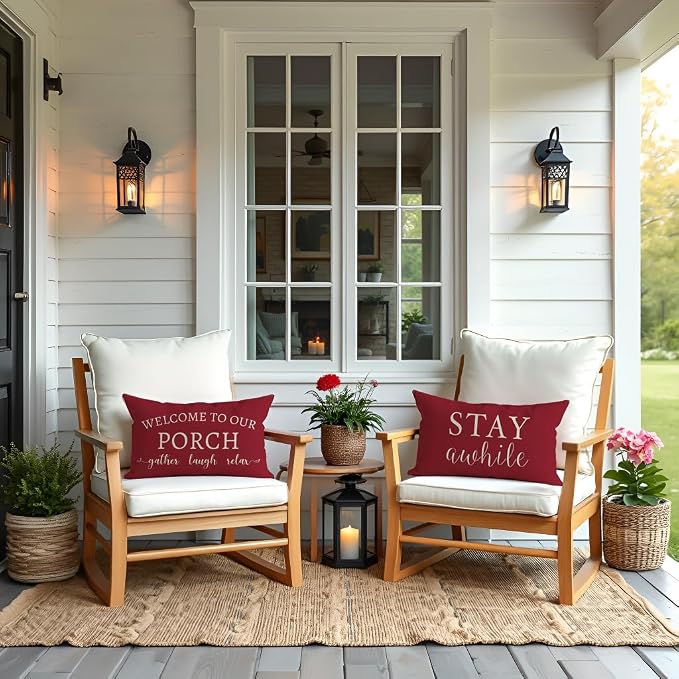 PANDICORN Welcome to Our Porch Stay Awhile Outdoor Lumbar Decorative Throw - Image 2