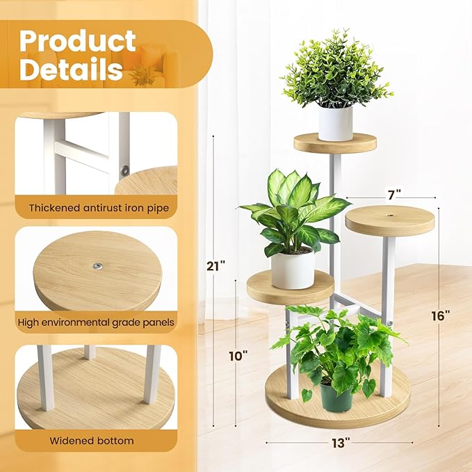 GEEBOBO 3 Tier Plant Stand Indoor, Metal Wood Plant Stands - Image 2