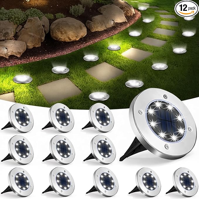 UFOND 12 Pack Solar Ground Lights，Outdoor Waterproof LED Gardenlight, Disklights by UFOND