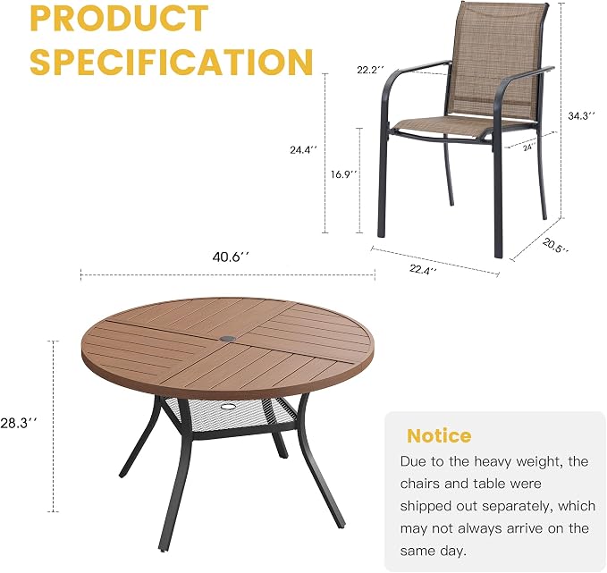 VICLLAX Patio Table and Chair Set of 4, All Weather Metal Round Outdoor Dining - Image 7