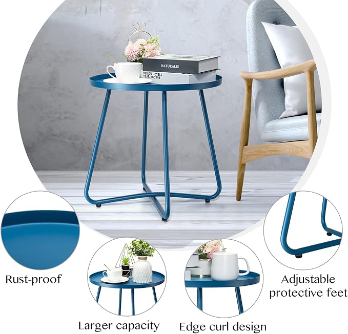 danpinera Outdoor Side Tables, Weather Resistant Steel Patio Side Table - Image 6