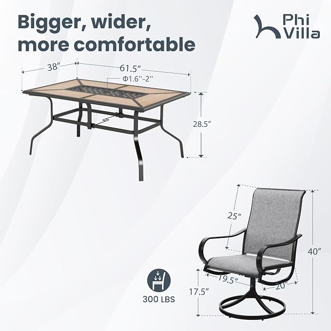 PHI VILLA 7 Piece Patio Dining Set, 6 Swivel Patio Chairs - Image 9
