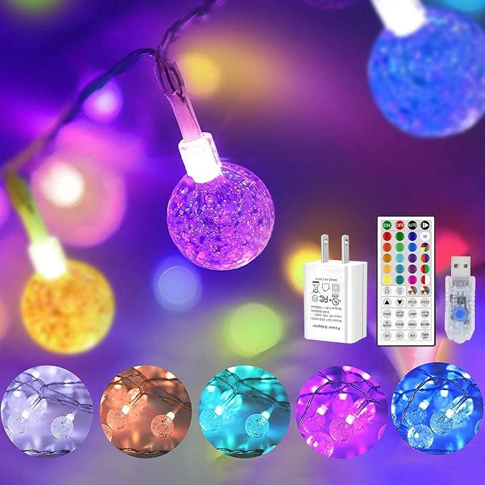 OMIKA Color Changing Indoor String Light USB Plug, 16.5ft 50 LEDs Crystal Globe by Omika