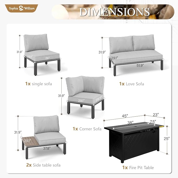 Sophia & William 6 Pieces Patio Furniture Set - Image 6