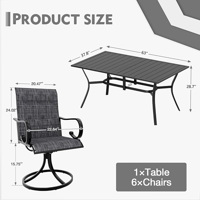 MELLCOM 7 Pieces Outdoor Dining Set, 6 Swivel Rocker Chairs - Image 8