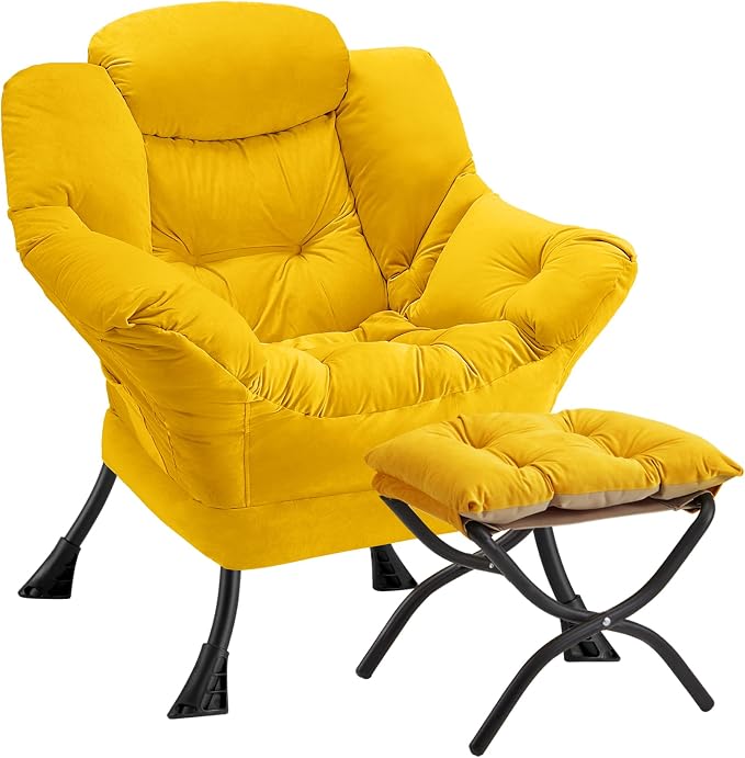 Lazy Chair with Folding Ottoman Modern Large Accent Chair, Contemporary Lounge by Congermom