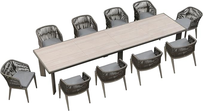 PURPLE LEAF 11 Pieces Outdoor Dining Extended Upgrade Table and Chairs Set by PURPLELEAF