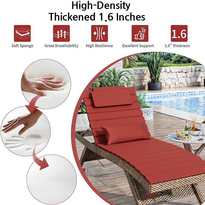 2 Sets of Outdoor Water-Resistant Olefin Chaise Lounge Cushions - Image 5