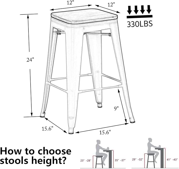 Alunaune 24" Metal Bar Stools Set of 4 Industrial Backless Counter Height - Image 2
