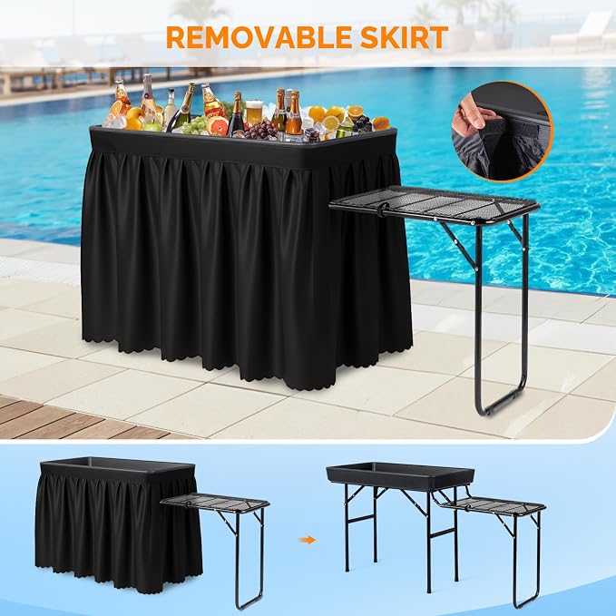 VINGLI Ice Table with Side Table, Portasble Cooler Table with Removable Skirt - Image 6
