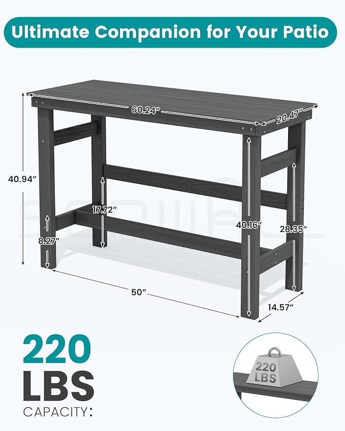 SERWALL 41" Outdoor Bar Table, All Weather HDPE Patio Bar Counter Height Table - Image 6