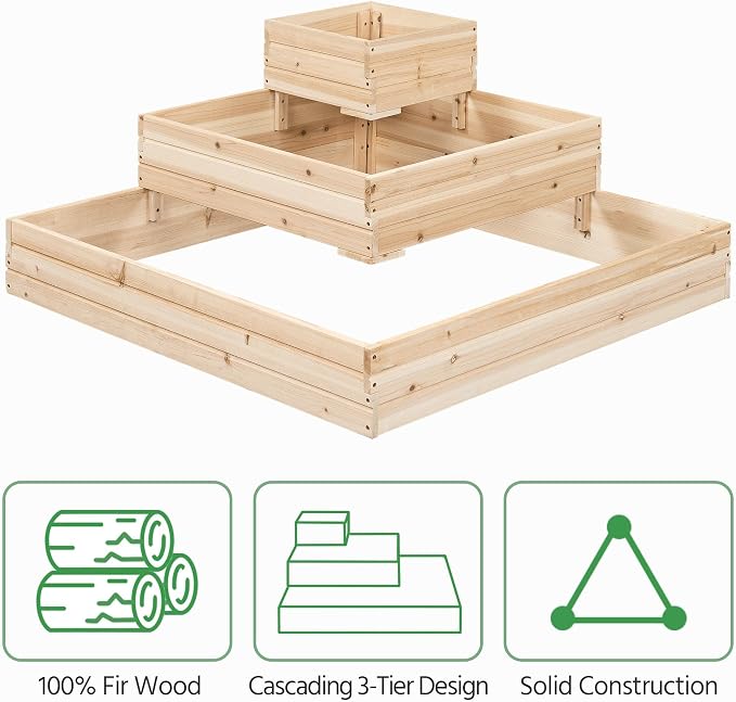 Yaheetech 3 Tier Wooden Raised Garden Bed 44.5'' L×44.5″ W×20.5″ H, - Image 7