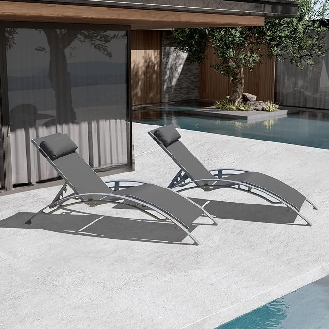 Domi Pool Lounge Chairs Set of 2, Adjustable Aluminum Outdoor Chaise Lounge - Image 4