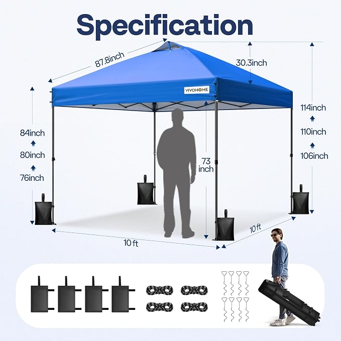 VIVOHOME 10x10ft Pop Up Canopy Tent One Push Setup Outdoor Portable Shelter - Image 7