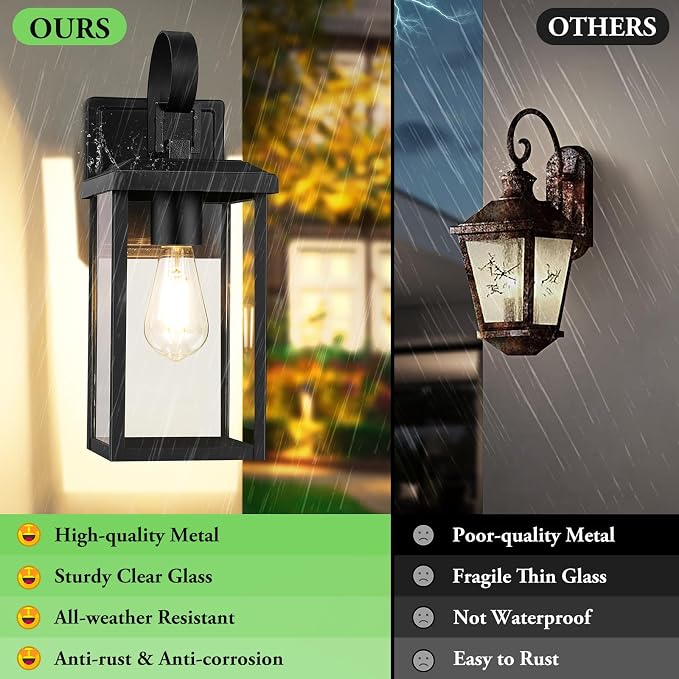 BesLowe 2-Pack Outdoor Wall Light Fixtures, Waterproof Porch Lights Outdoor - Image 3