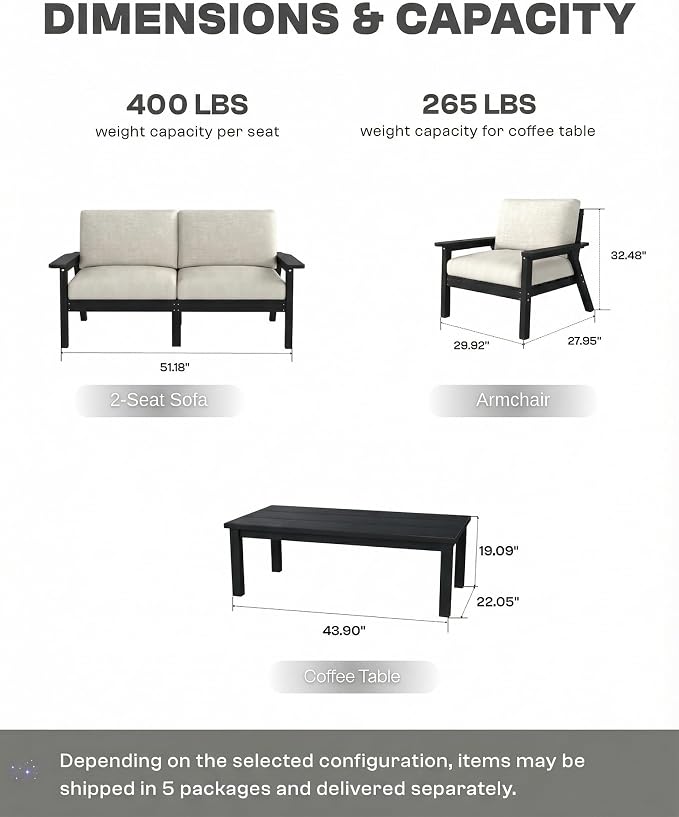 Patio Furniture Set, HDPE Outdoor Sofa Set - Image 2
