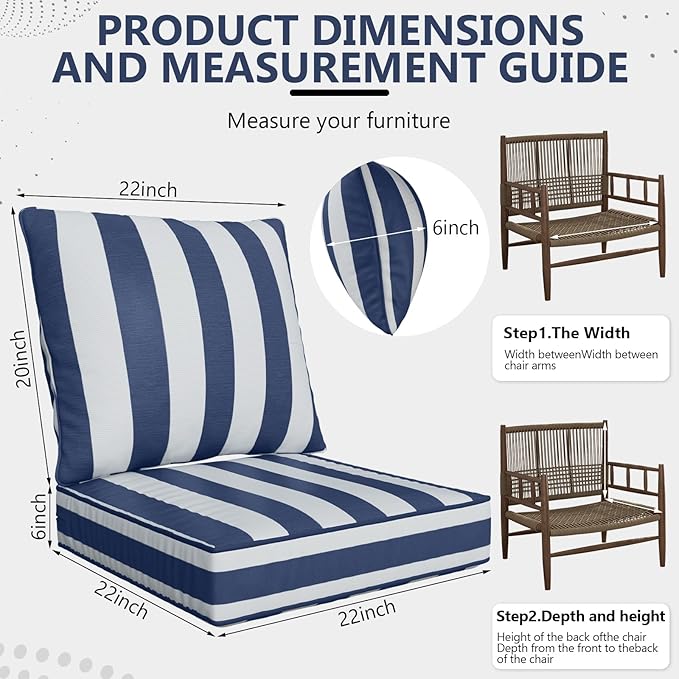 22" x 22" x 6" Outdoor Deep Seat Cushions Set - Image 2