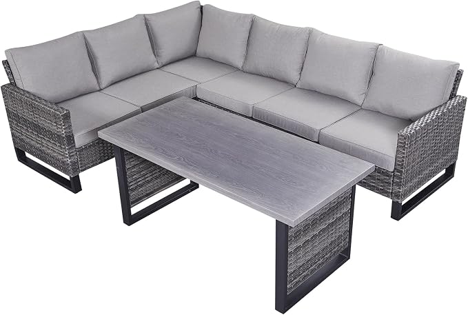 Belord Outdoor Sectional Sofa 6 Seater L Shaped Couch Wicker Patio Conversation by Belord