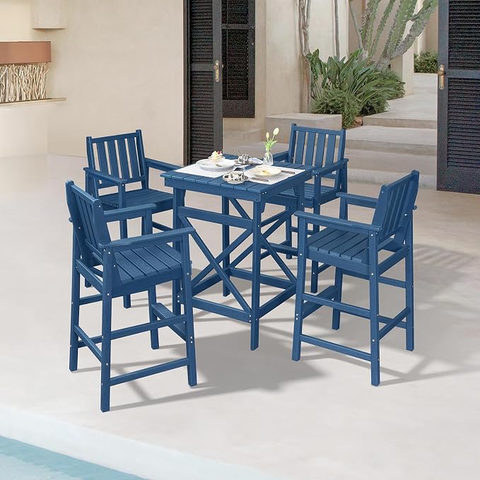 5 Pieces Adirondack Bar Chairs Set, HDPE Patio Bar Height Table and Chairs - Image 9