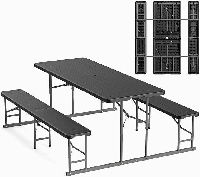VINGLI Folding Picnic Table and Bench Set, Portable Outdoor Dining Furniture by VINGLI