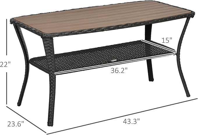 Outsunny PE Rattan Outdoor Coffee Table - Image 3