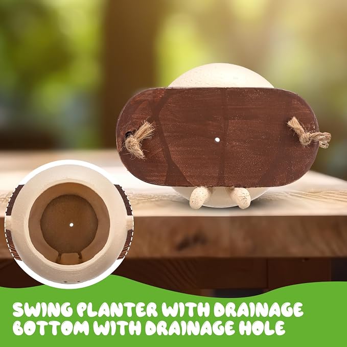 Domensi 2 Pcs Swing Hanging Planter Cute Smile Flower Face Pot Indoor Outdoor - Image 5