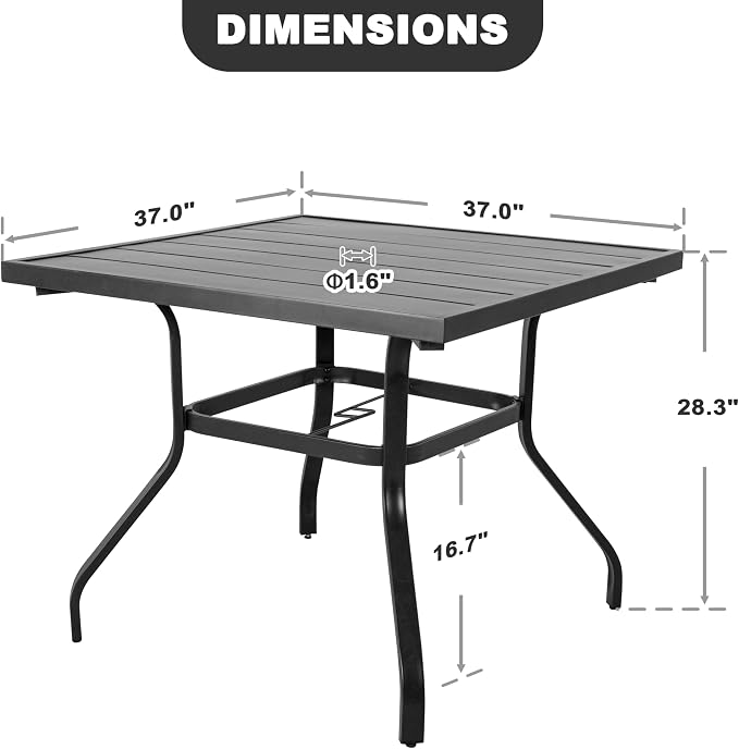 NUU GARDEN 37" Outdoor Patio Table, 4 Person Steel Slat Square Dining Table - Image 3