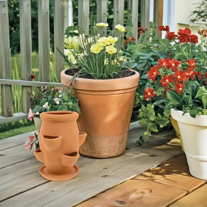 BESTonZON Terracotta Multi Pocket Succulent Plant Pot Lightweight Strawberry - Image 5
