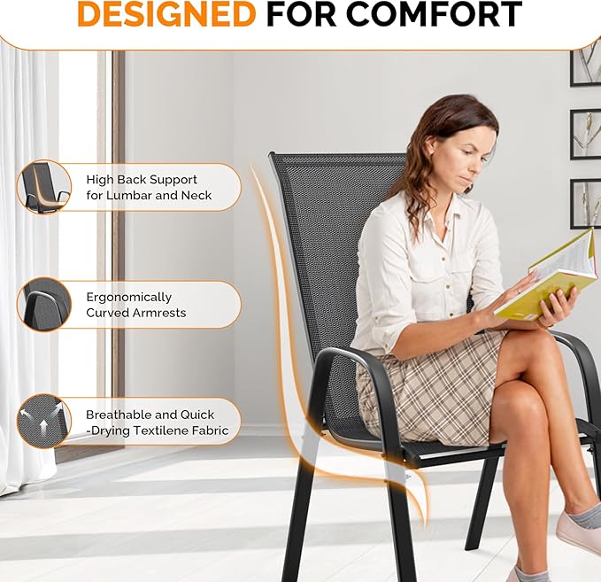 VINGLI 4 Pack Stackable Outdoor Bar Chairs – High Back Sling Chairs - Image 5