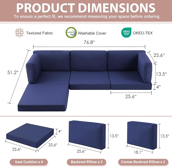 9-Piece Patio Furniture Cushions Set, Replacement Outdoor Cushions - Image 2