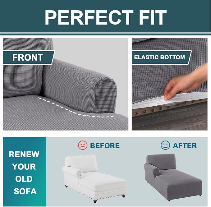 FantasDecor Left Chaise Lounge Cover Stretch Chair Lattice Slipcover - Image 6