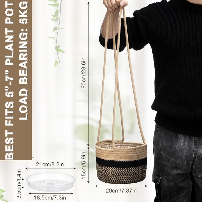 2 Packs Hanging Planter Basket 7.8" Cotton Rope Woven Plant Hangers Indoor - Image 2